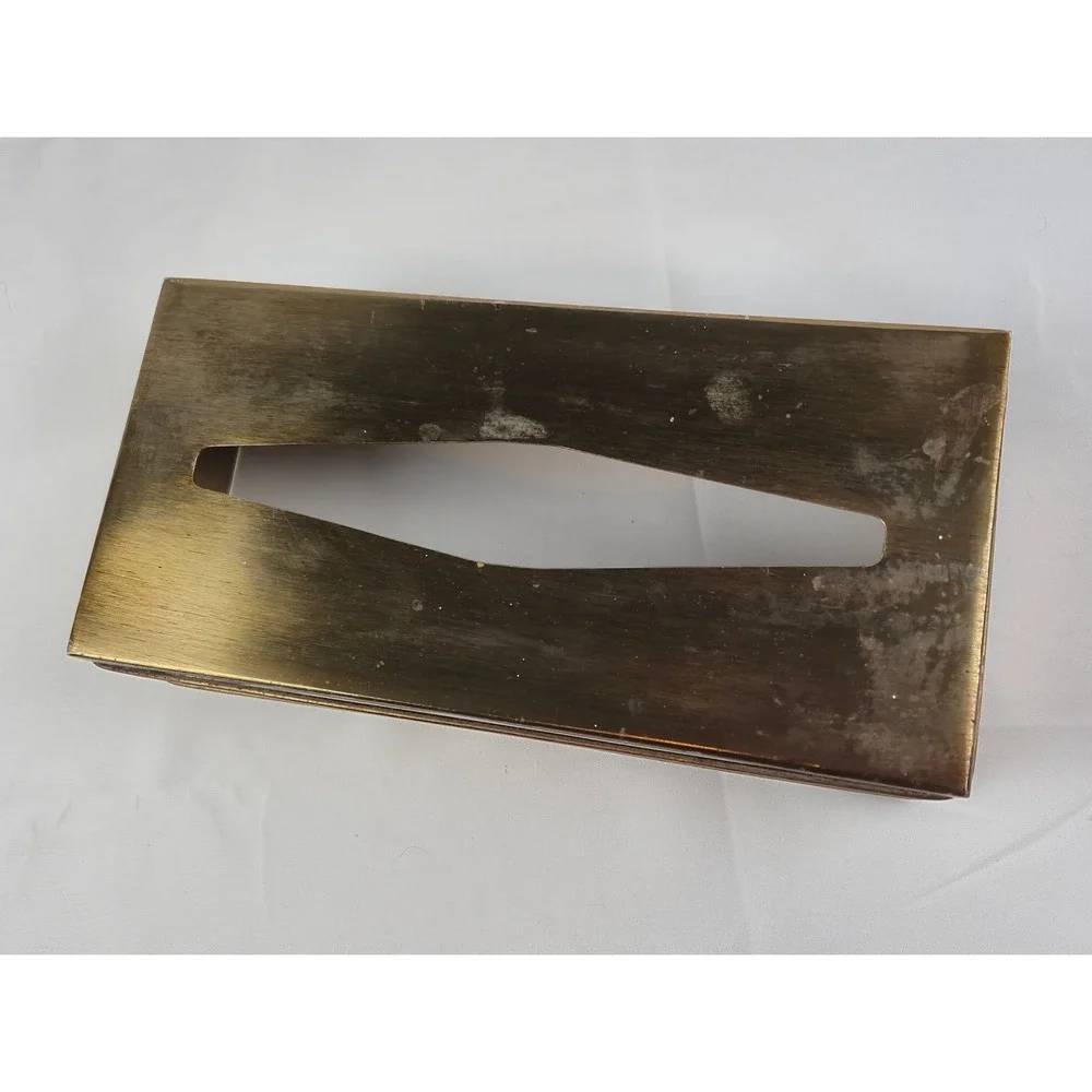 Vintage Brass Tone Metal Tissue Box Cover Heavy MCM Hollywood Regency Decor gift